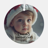 Foto First Christmas White Script Ornament Aus Glas (Rückseite)
