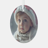 Foto First Christmas White Script Ornament Aus Glas (Vorderseite links)