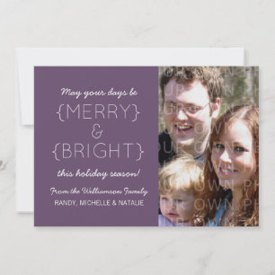 Foto-Flachkarte Merry and Bright, Lila Feiertagskarte