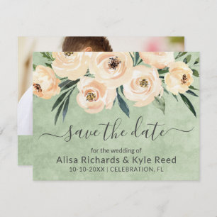 Foto Floral Beige Blush Gold Green Save the Date Ankündigung