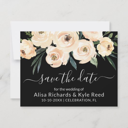 Foto Floral Beige Blush Gold Schwarz Save the Date Ankündigung (Vorderseite)