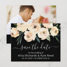 Foto Floral Beige Blush Gold Schwarz Save the Date Ankündigung