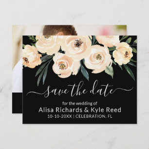 Foto Floral Beige Blush Gold Schwarz Save the Date Ankündigung