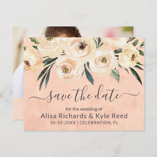 Foto Floral Beige Blush Rose Gold Ankündigung (Vorne/Hinten)