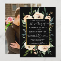 Foto Floral Beige Blush Rose Gold Black Wedding