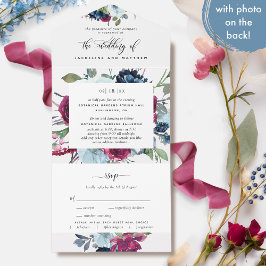 Foto Floral Berry Blue Burgundy Wedding Tear UAWG All In One Einladung