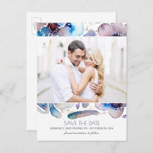 Foto Floral Boho Save the Date Ankündigungspostkarte (Vorne/Hinten)