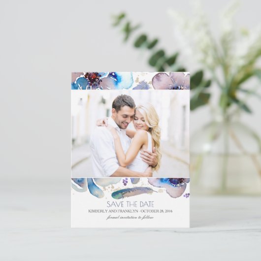 Foto Floral Boho Save the Date Ankündigungspostkarte (Stehend Vorderseite)