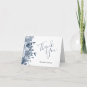 Foto Floral Dusty Blue Wedding Vielen Dank Karte (Vorderseite)