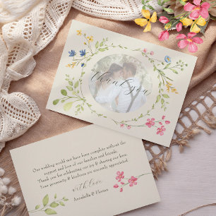 Foto Floral Elfenbein Hochzeit Dankeskarte