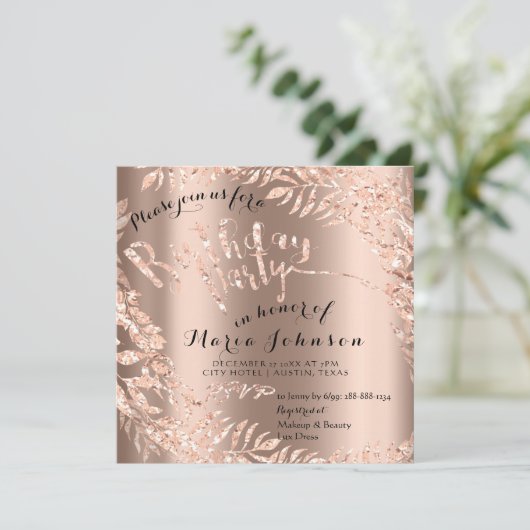 Foto Floral Gerahmte Rose Gold Royal Einladung (Stehend Vorderseite)