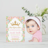 Foto Floral Glitzer Kronprinzessin Geburtstag Einladung (Stehend Vorderseite)