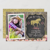 Foto Floral Glitzer Pferd Geburtstag Einladung (Vorne/Hinten)