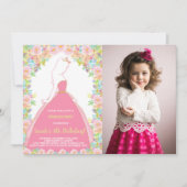 Foto Floral Glitzer Pink Princess Geburtstag Einladung (Vorderseite)