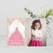 Foto Floral Glitzer Pink Princess Geburtstag Einladung (Stehend Vorderseite)