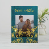 Foto Floral Line Art Hochzeit Folieneinladung (Stehend vorne)