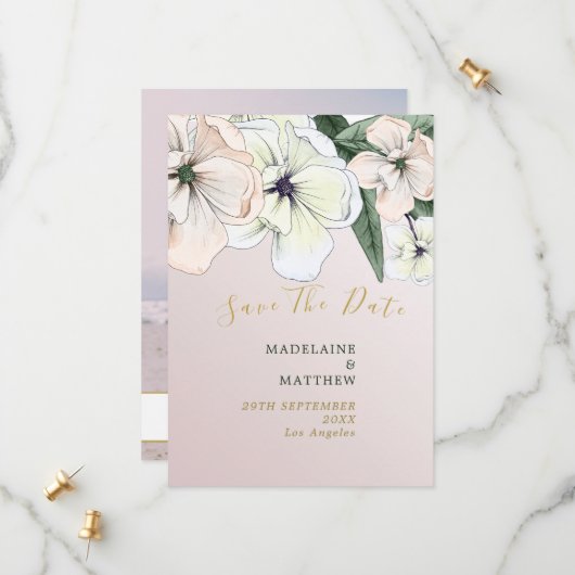 Foto Floral Magnolia Save the Date blush (Vorderseite/Rückseite Beispiel)