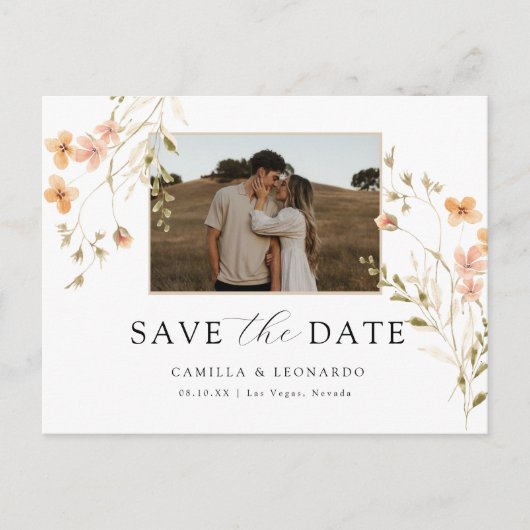 Foto Floral Save the Date Postkarte (Vorderseite)