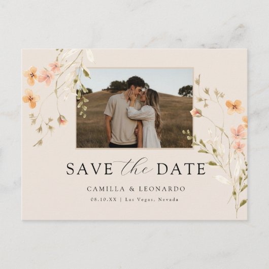 Foto Floral Save the Date Postkarte (Vorderseite)
