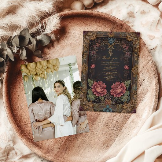 Foto Floral Viktorianisch Gothic Brautparty Dankeskarte