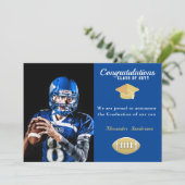Foto Football-Spieler blauer Abschluss Einladung (Stehend Vorderseite)