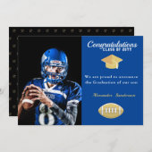 Foto Football-Spieler blauer Abschluss Einladung (Vorne/Hinten)