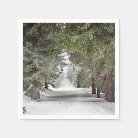 Foto "Forest Road Snow Pine Tree" Serviette (Vorderseite)