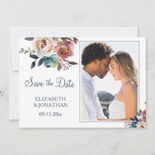 Foto Formal Dusty Blue Wine Burgundy Floral Save The Date
