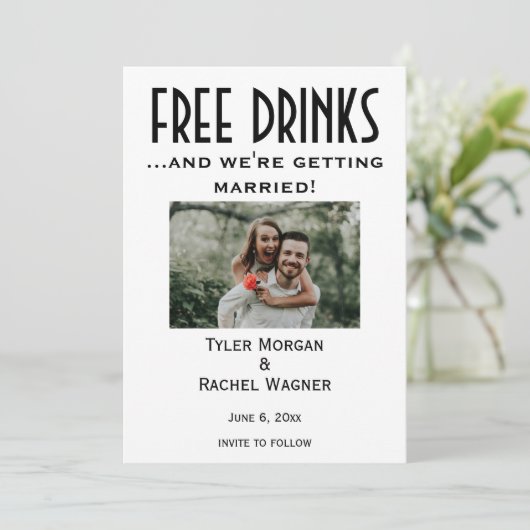 Foto "Free Drinks" Speichern Sie die Daten Einladung (Stehend Vorderseite)