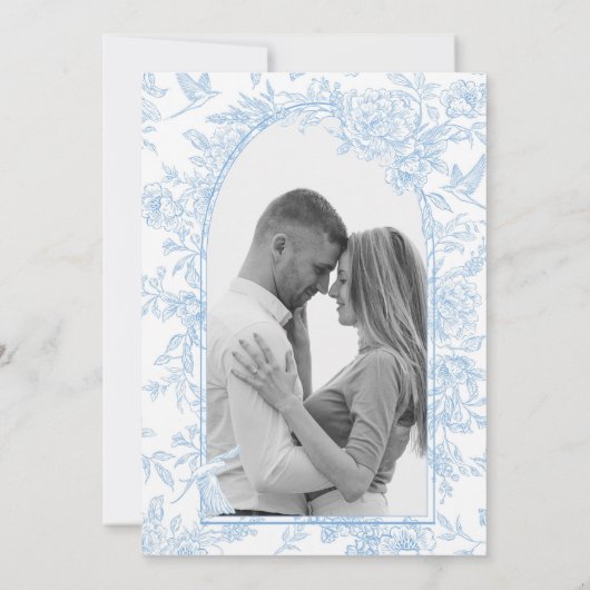 Foto French Blue Floral Wedding Save the Date Einladung (Rückseite)