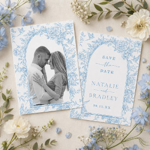 Foto French Blue Floral Wedding Save the Date Einladung