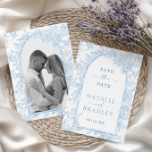 Foto French Blue Floral Wedding Save the Date Einladung