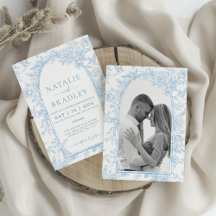 Foto French Toile Blue und White Floral Wedding