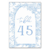 Foto French Toile Blue und White Floral Wedding Tischnummer (Vorderseite)