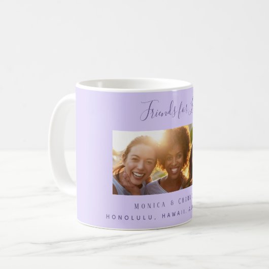 Foto-Freunde für das Leben: Violettlavender Kaffeetasse (Vorderseite Links)