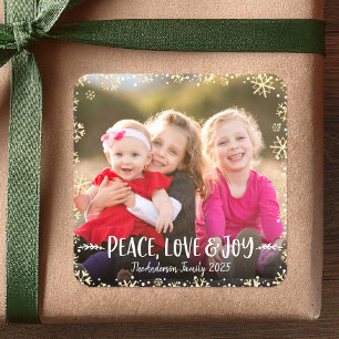 Foto Frieden Liebe Freude Gold Schneeflocke Elegan Quadratischer Aufkleber