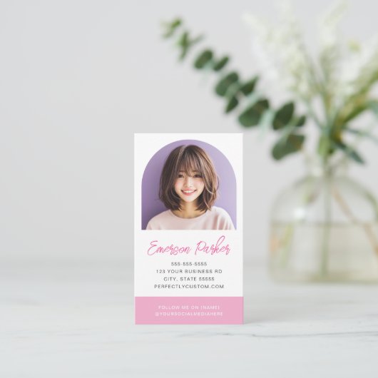 Foto, frisch und trendig, rosa oder farbig visitenkarte (Stehend Vorderseite)