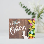 Foto Frohe Ostern mit Tulpen und Hase Postkarte (Stehend Vorderseite)