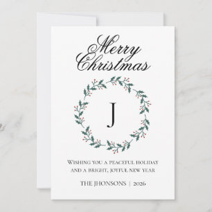 Foto Frohe Weihnachten Burgunder Kranz Monogramm  Dankeskarte