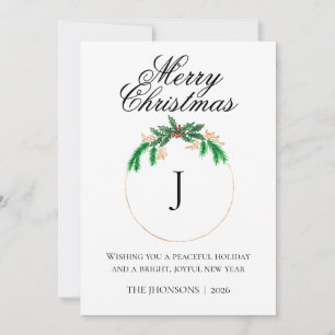 Foto Frohe Weihnachten Burgunder Kranz Monogramm  Dankeskarte