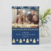 Foto Frohe Weihnachten Glück Neujahr Navy Gold (Stehend Vorderseite)
