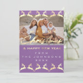 Foto Frohe Weihnachten glücklich Hirsche Gold Lila (Stehend Vorderseite)