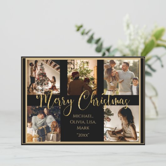 Foto Frohe Weihnachten Gold Script Weihnachtskarte (Stehend Vorderseite)
