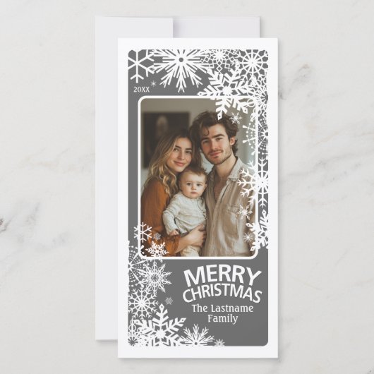 Foto - Frohe Weihnachten - Graue Schneeflocken (Vorderseite)