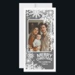Foto - Frohe Weihnachten - Graue Schneeflocken<br><div class="desc">Passen Sie dies mit 1 vertikalem / portrait Foto,  Ihrem Familiennamen und dem aktuellen Jahr an.</div>