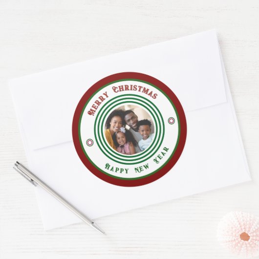 Foto frohe Weihnachten Neues Jahr personalisieren Runder Aufkleber (Umschlag)