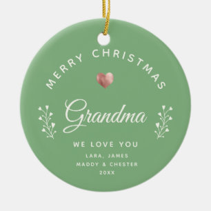 Foto Frohe Weihnachten Oma Rose Gold Grün Keramik Ornament