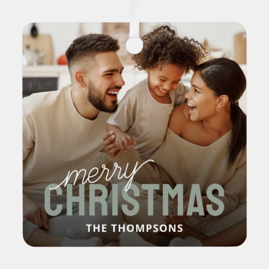 Foto frohe Weihnachten Ornament Aus Metall (Vorderseite)