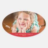 Foto Frohe Weihnachten Oval Rote Stickers (Vorderseite)