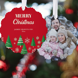 Foto Frohe Weihnachten Rot-Grün-Retro-Bäume Ornament Karte